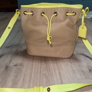 Cole Haan Tan and Yellow Leather Perforated Shoulder Bag